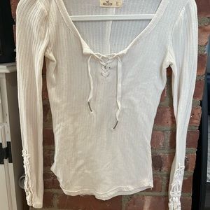 Hollister Long Sleeve Cream Shirt with Lace Sleeve Size XS
